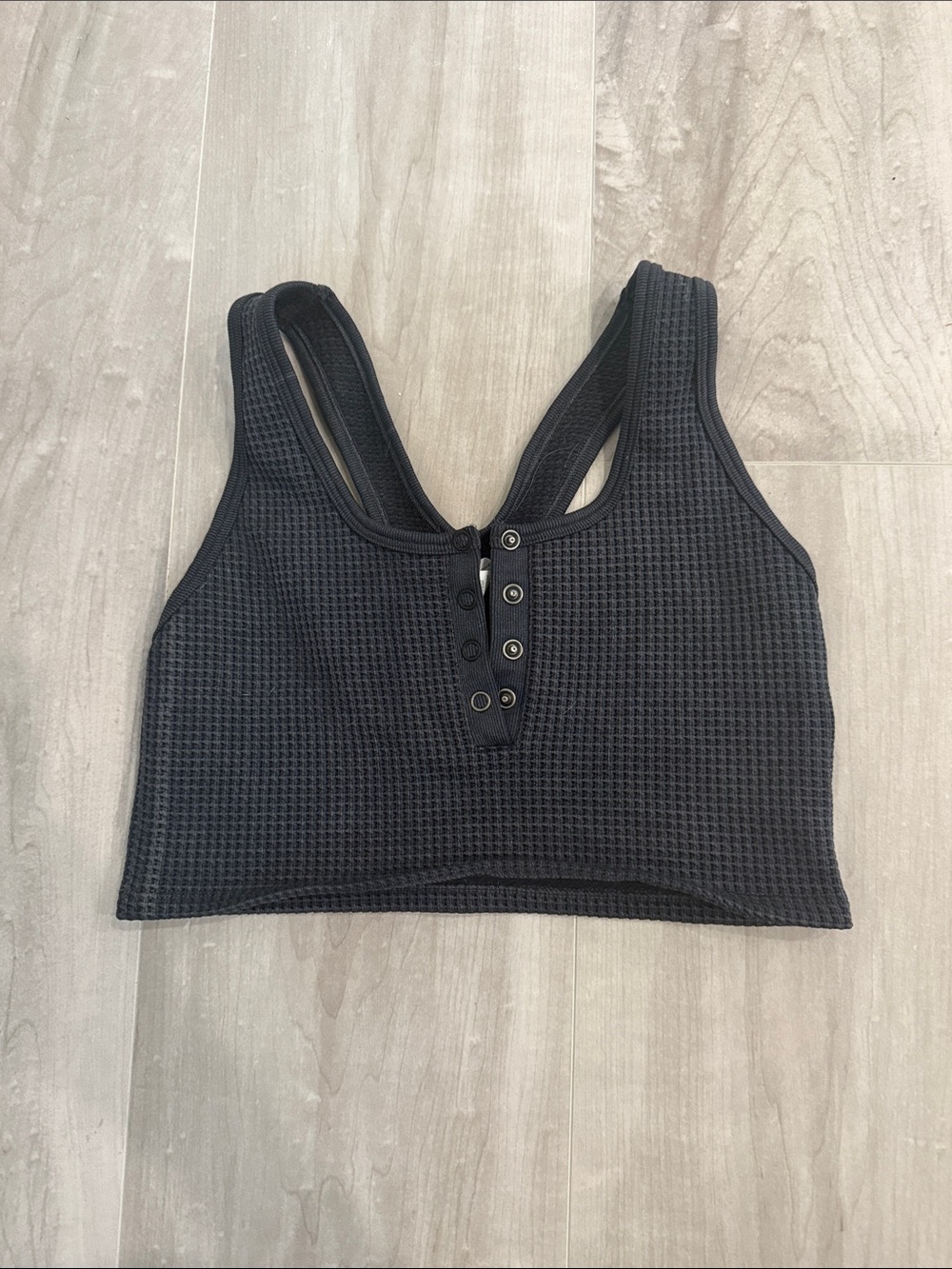 aerie Black Waffle Knit Henley-Style Crop Tank